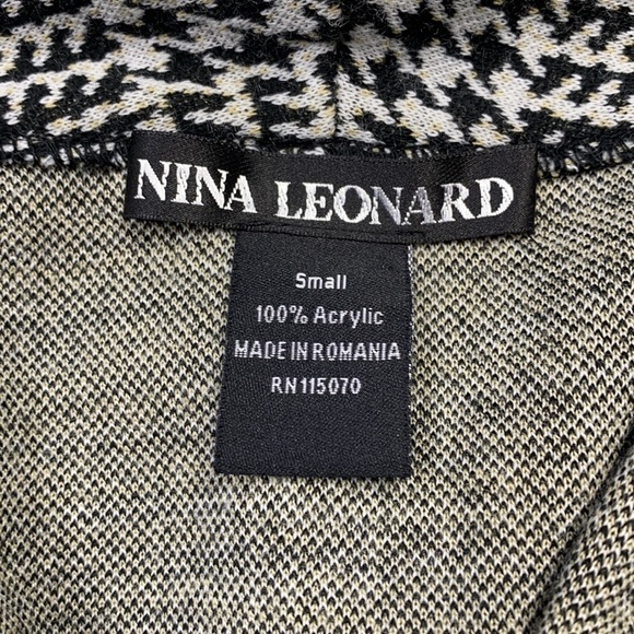 Nina Leonard Black & White Houndstooth Open Front Cardigan Sweater Size Small - Picture 3 of 4